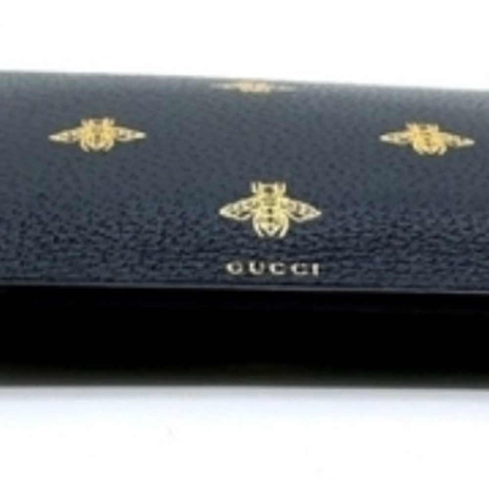 GUCCI Black Leather Bee & Star Wristlet Pouch Clutch 495066 Full Inclusion LNC - Picture 3 of 10